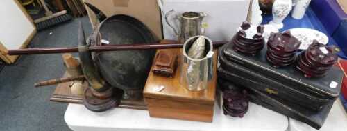 Miscellaneous items, including EPNS sugar and milk, large gong, a writing slope, another,...