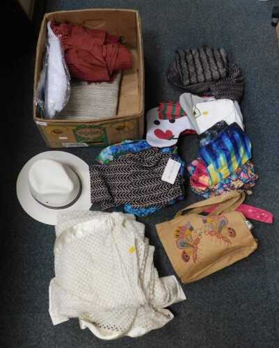 Textiles, to include shorts, shirts, T-shirts, hats, blankets. (1 box)