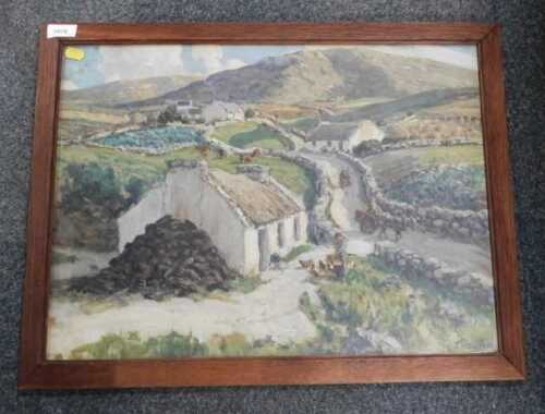 After JH Craig. Village scene depicting cottages and figures, print, 55cm x 41cm.
