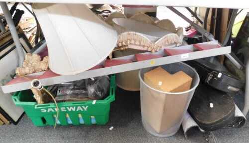 Household items, to include lamp shades, waste paper baskets, violin cases with bows, table...