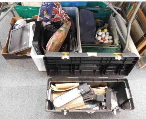 Miscellaneous items, to include golf balls, a Ferguson Freeview box, a large toolbox containing...