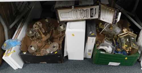Lighting, to include hanging lanterns, electroliers, including five sconce, and another, a boxed...