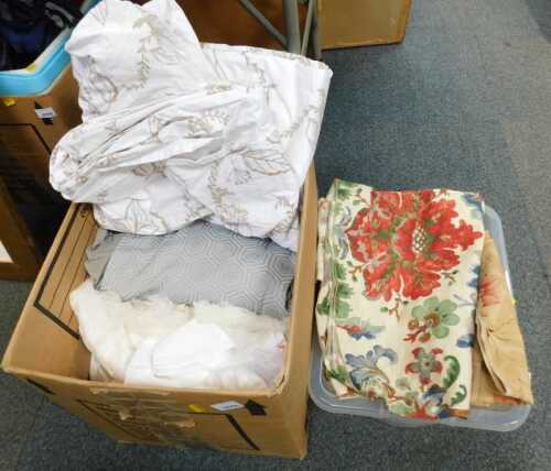 Fabric, etc, including upholstery offcuts, a hand-knitted shawl, silk-type fabric, etc and...