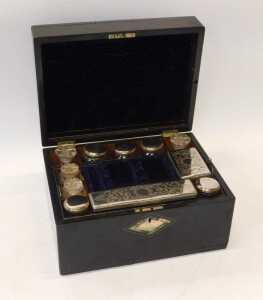 A Victorian lady's travelling toilet and workbox, the ebonised case with lozenge shaped inlaid... - 2