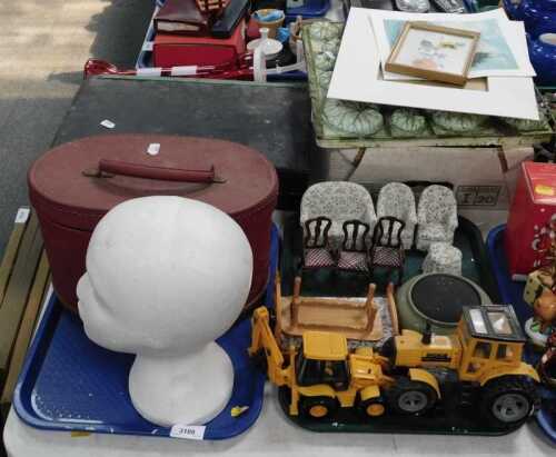 Miscellaneous items, to include a Sterling model of a mannequin's head, doll's furniture, a...