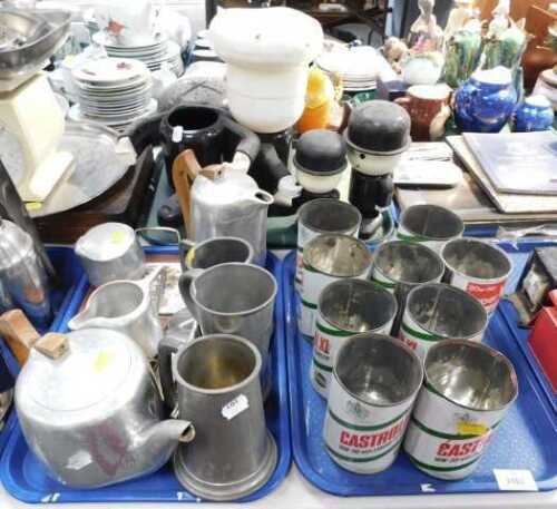 Miscellaneous items, to include a quantity of Castrol Gastrolite oil tins, Picquot ware teapot,...