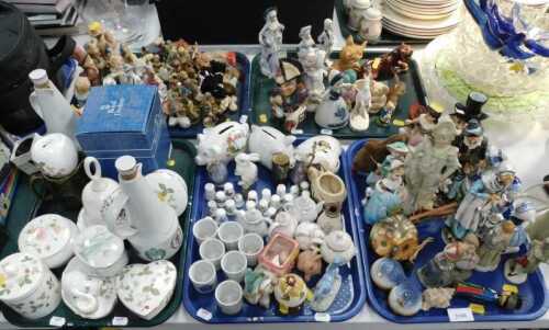 Ceramics, to include a quantity of figurines, Hummel and Doulton style, etc., small thimbles,...