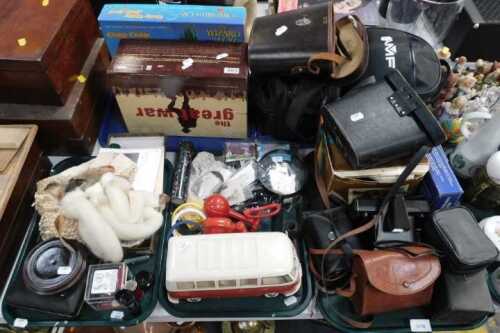 Miscellaneous items, to include binocular cases, a digital 8 video camera, an AMF bagged bowling...