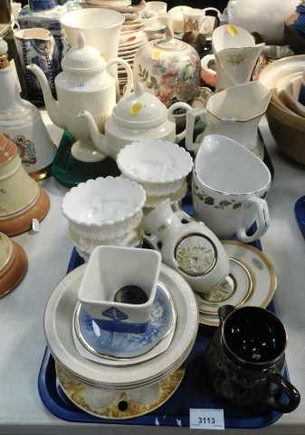 Ceramics, to include coffee pot, teapot, water jugs, vases, small milk jugs, etc. (2 trays)