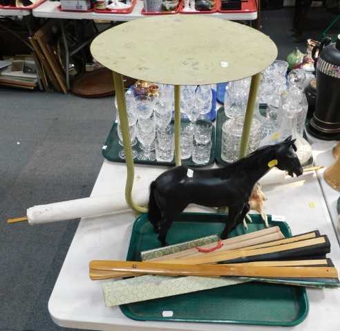 Miscellaneous items, to include large fans, large black horse, small Babycham figure of a deer,...