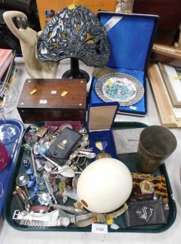 Miscellaneous household items, to include a small jewellery box, wooden with mother of pearl...