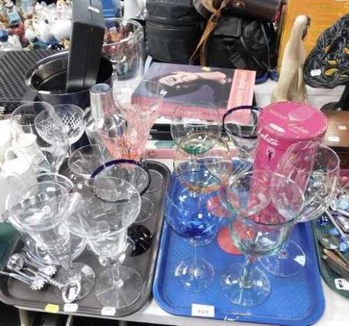 Glassware, to include drinking glasses, large, cocktail glasses, a cocktail shaker, an ice...