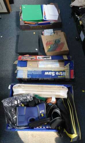 Miscellaneous household items, to include Hozelock connectors, mitre saw, in box, toolboxes,...