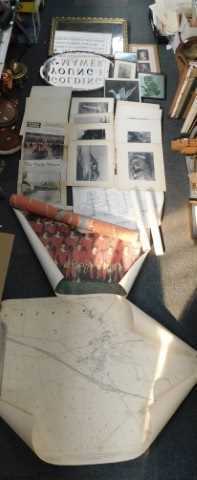 Pictures and prints, to include mostly unframed pictures, in rolls, a rectangular mirror, in...