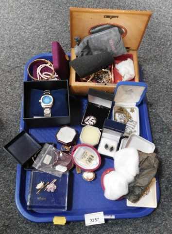 Costume jewellery, to include Paua shell inset stud earrings, cameo brooch, further brooches,...