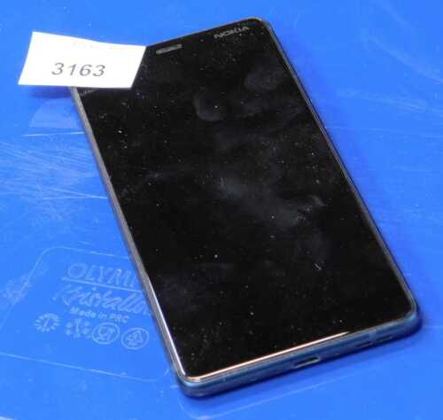 A Nokia Android 1 mobile telephone, with metallic blue backing.