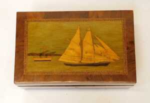 A Victorian Trinity House inlaid figured walnut writing slope, the lid with a marquetry inlaid... - 2