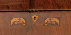 A Victorian Trinity House inlaid figured walnut writing slope, the lid with a marquetry inlaid... - 3