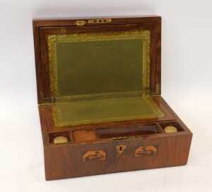 A Victorian Trinity House inlaid figured walnut writing slope, the lid with a marquetry inlaid... - 4