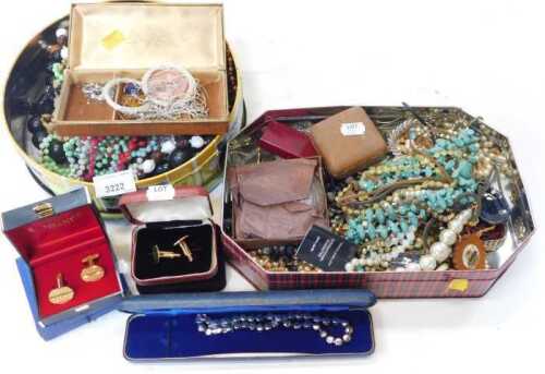 Costume jewellery, to include beaded necklaces, neck chains, cufflinks, etc. (a quantity)