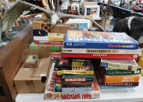 Board games, to include Scrabble, Battling Tops, Chinese chequers, puzzles, etc. (a quantity)