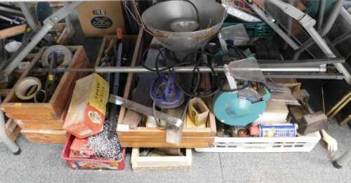 Tools, to include hand tools, grinder, saws, etc. (6 boxes, under 1 table)