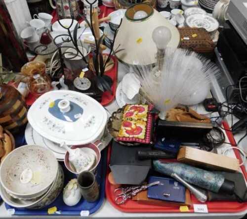 Household effects, to include sewing box, fibreoptic light, lamps, etc. (3 trays and loose)