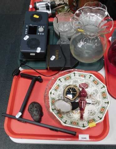Glassware and household items, to include large hors d'oeuvres dish, large vase, dessert dishes,...