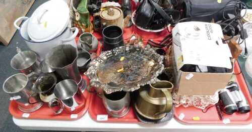Metalware and household items, to include a large wooden stein, a Coolpix 4200 camera by Nikon,...