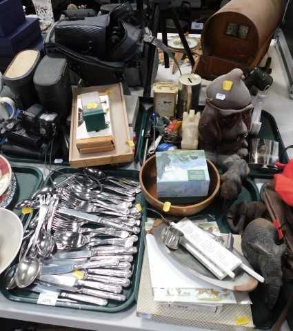 Metalware and household items, to include a quantity of silver plated cutlery, two pairs of...