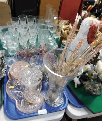 Glassware, to include a large Royal Doulton glass vase, drinking glasses, etc. (2 trays)