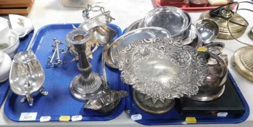 Metalware, to include sauce boats, candlesticks, serving dishes, etc. (2 trays)