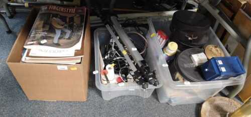 Household items, to include camera tripod, a large quantity of sheet music, cotton winder,...