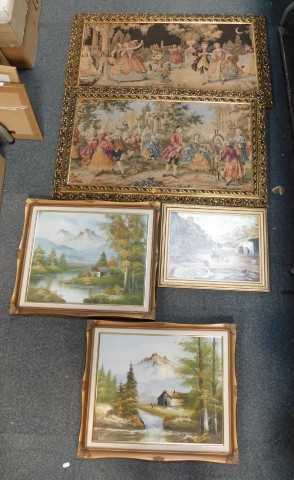 Pictures and prints, five gilt framed landscapes. (contents under 1 table)
