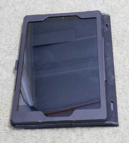 An Amazon Fire 10inch tablet, with fitted leatherette case.