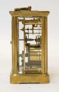 An early 20thC French brass-cased carriage clock, with a white enamel dial having Roman numerals,... - 3
