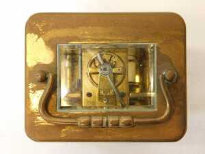 An early 20thC French brass-cased carriage clock, with a white enamel dial having Roman numerals,... - 4