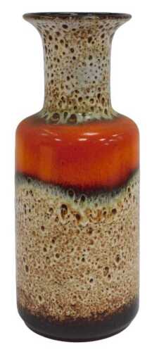 A West German fat lava pottery vase, of cylindrical shouldered form, decorated with a...