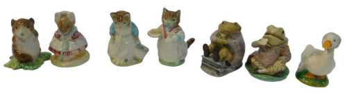 Seven Royal Albert Beatrix Potter figures, comprising The Old Woman Who Lived in a Shoe Knitting,...