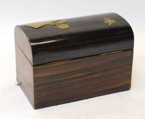 A Victorian coromandel tea caddy, of plain dome chest shaped design, the hinged lid with... - 3