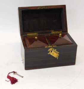 A Victorian coromandel tea caddy, of plain dome chest shaped design, the hinged lid with... - 4