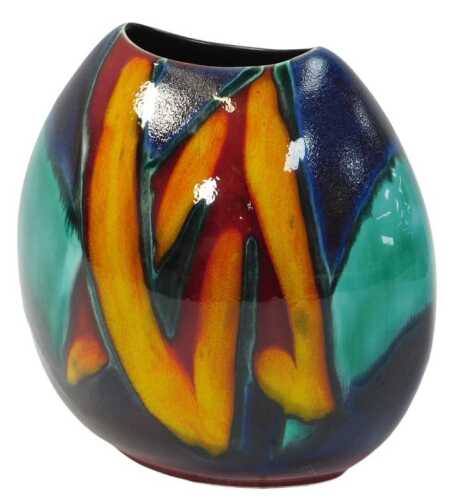 A Poole pottery Graffiti pattern small purse vase, bearing label, 19cm high.