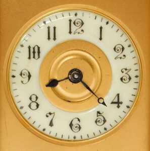 An early 20thC brass cased carriage clock, with an ivory porcelain dial having Arabic numerals,... - 3