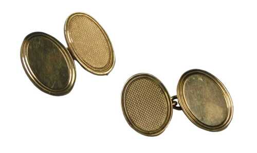 A pair of 9ct gold oval and chain link cufflinks, with engine turned, decoration link, maker S&P,...