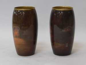A pair of Royal Doulton ovoid vases, painted with Dutch interior tavern scenes with figures... - 2
