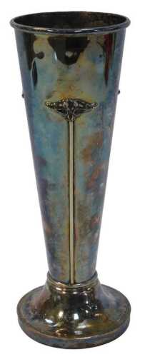 An early 20thC Art Nouveau silver plated vase, with applied decoration of long stemmed stylised...