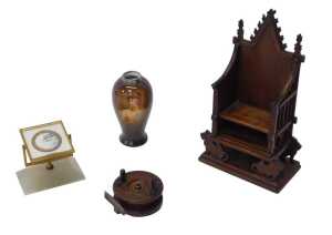 A wooden model of the Coronation Throne in Westminster Abbey, 24.5cm high, together with a small...