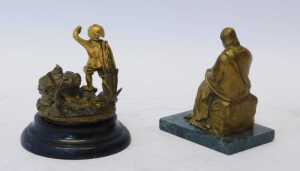 A 19thC gilt metal inkwell, in the form of a fisher boy with nets over his shoulder, on the... - 2