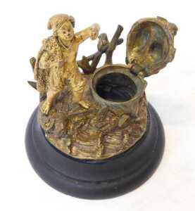 A 19thC gilt metal inkwell, in the form of a fisher boy with nets over his shoulder, on the... - 3