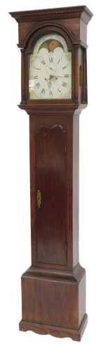 A Georgian oak longcase clock, by Jn Hargrave of Sleaford, the break arch dial with painted moon...